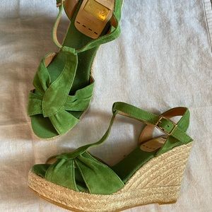 Green suede wedges